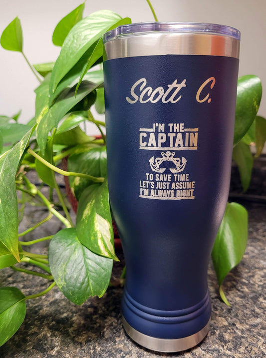20 oz Insulated Stainless Steel Pilsner with 1-Side Custom-Engraved